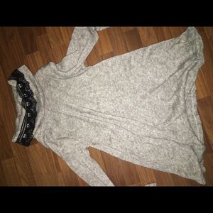 grey cow neck sweater with black lace detailing